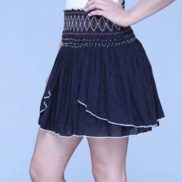 Free PEOPLE Navy blue Smocked skirt Small @F1 - Picture 3 of 9